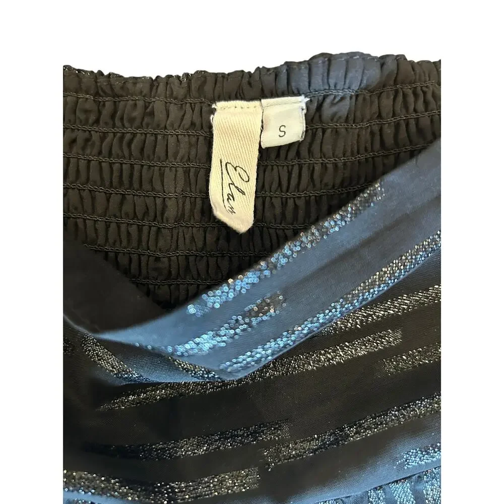 Elan Women’s Small Black Metallic Stripe Tiered Maxi Skirt Boho Elastic Waist - Picture 4 of 7